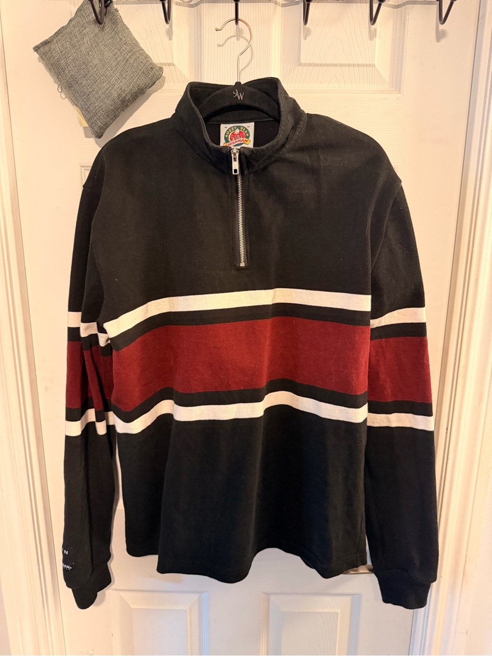 Men's KOTN Half-Zip Striped Pullover Sweater - Black & Burgundy